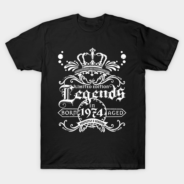 50th Years Old Birthday Tee Legends Born 1974 Vintage T-Shirt by PunnyPoyoShop